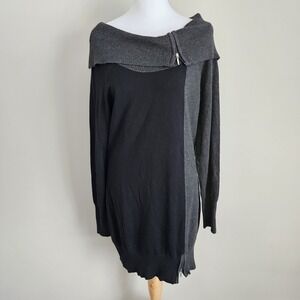 Melanie Lyne Sweater Dress Womens Medium Knit Gray Black Colorblock Mini Casual